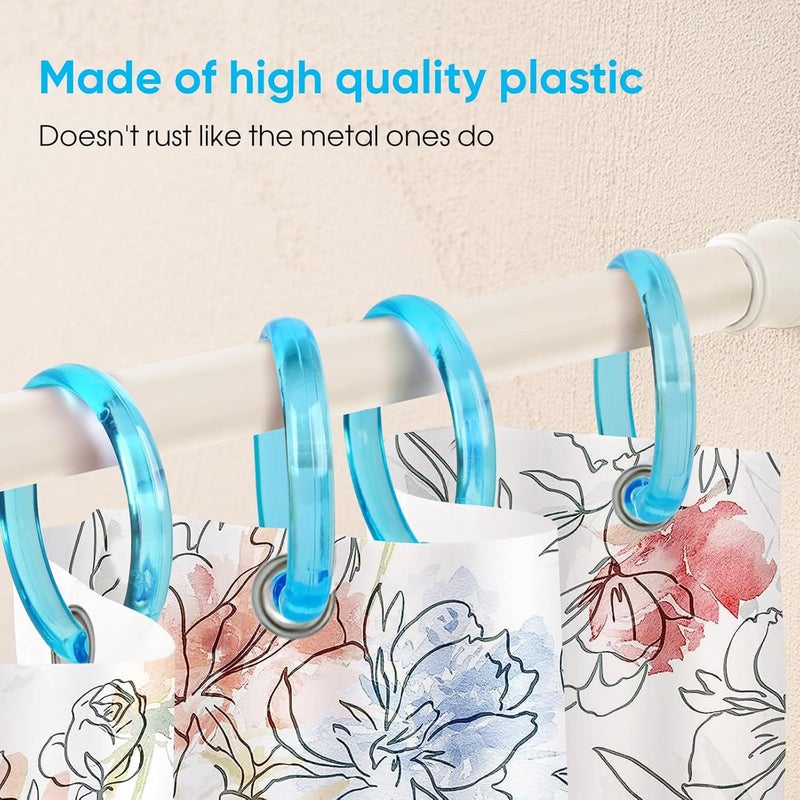 Ulable Premium Plastic Shower Curtain Rings Shower Curtain Hooks Gliding on Standard Shower Rods Easy Snap Closure (O Shape,Ocean Blue,12Pcs) - Image 3
